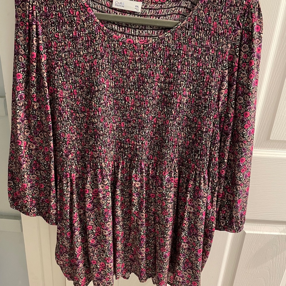 Croft & Barrow Floral Blouse with Black and Pink Accents